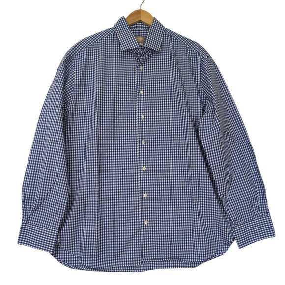 Gitman Bros Button Up Shirt Mens 18 36 Blue Gingham Check Tailored Fit Preppy - Picture 1 of 9